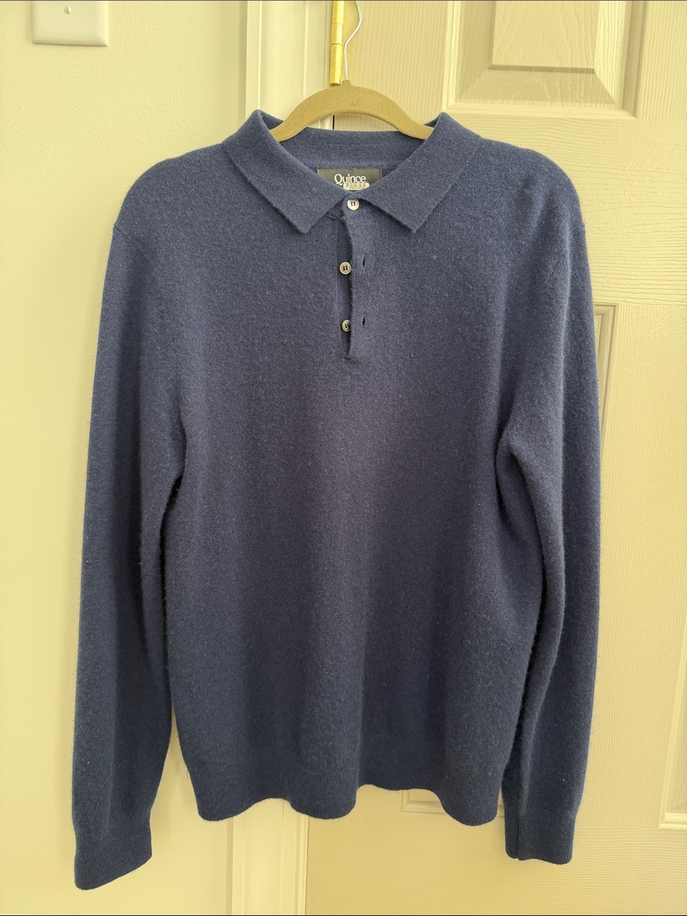 Quince Men’s Navy Blue 100% Cashmere Polo Crewneck Sweater Size Large